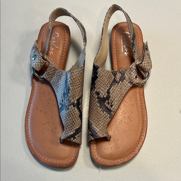 Carlos Santana Beige Snake Print Sandals - Picture 1 of 5